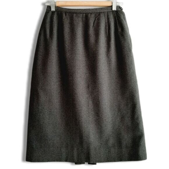 Vintage HIGHLAND QUEEN Pleated Back Slit 100% Wool Pencil Midi Skirt Grey Sz S - Picture 1 of 14